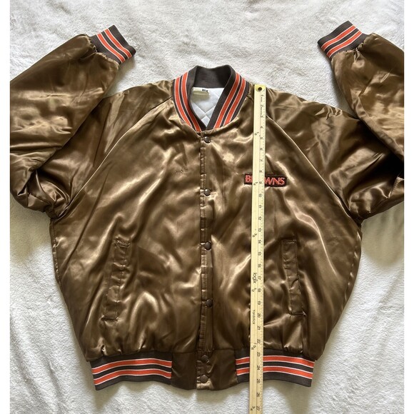Vintage 80s Chalk Line Cleveland Browns Quilted Snap Bomber Satin Jacket Size XL - Picture 8 of 11